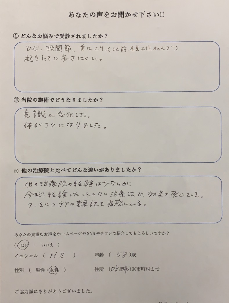 骨盤矯正&トレーニングで症状改善！　５０代　女性